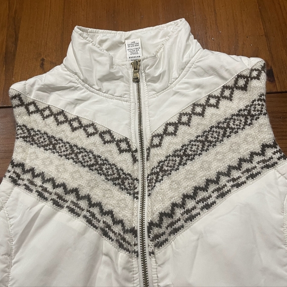 Prana‎ Women's Cream Patterned Knit Sweater Accent Quilted Zip Vest Size Medium - Picture 3 of 4
